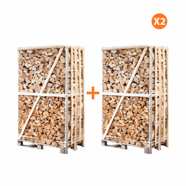 AANBIEDING: 2X Hele pallet ovengedroogd gekloofd berken/essen haardhout mix 25cm
